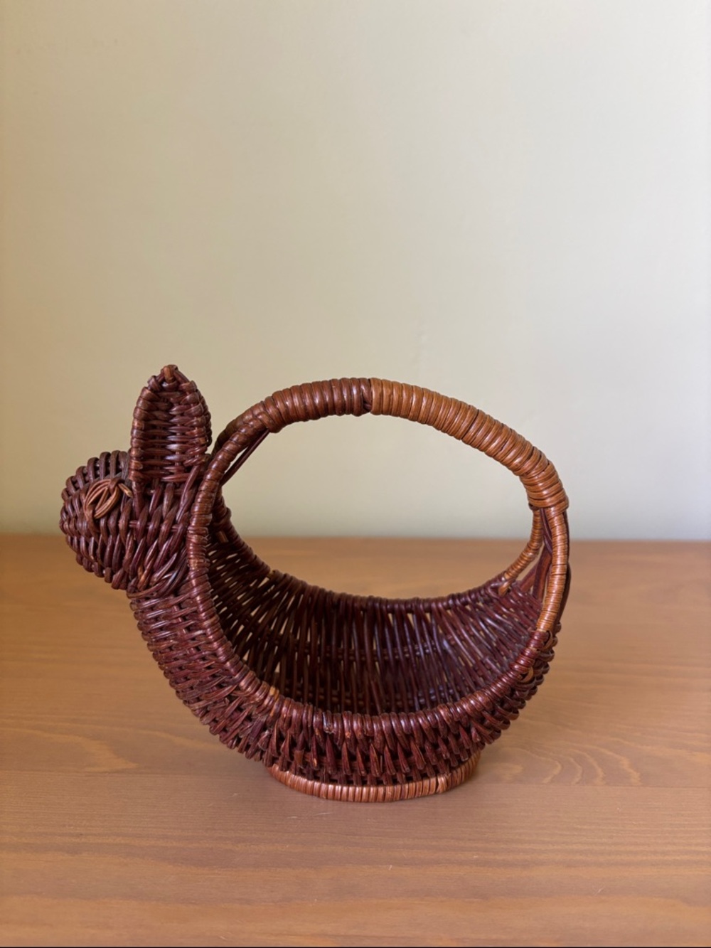 Bunny Woven Brown Basket with Handle cute small basket Easter
